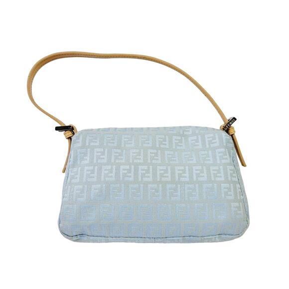 Authentic FENDI Mamma Zucca Bucket Baguette Pastel Blue Flap Bag Purse Tote FF - Picture 2 of 10